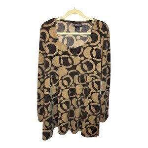 Pyramid Collection Sweater Women's Size 1X Geometric 60s Tunic Office Brown